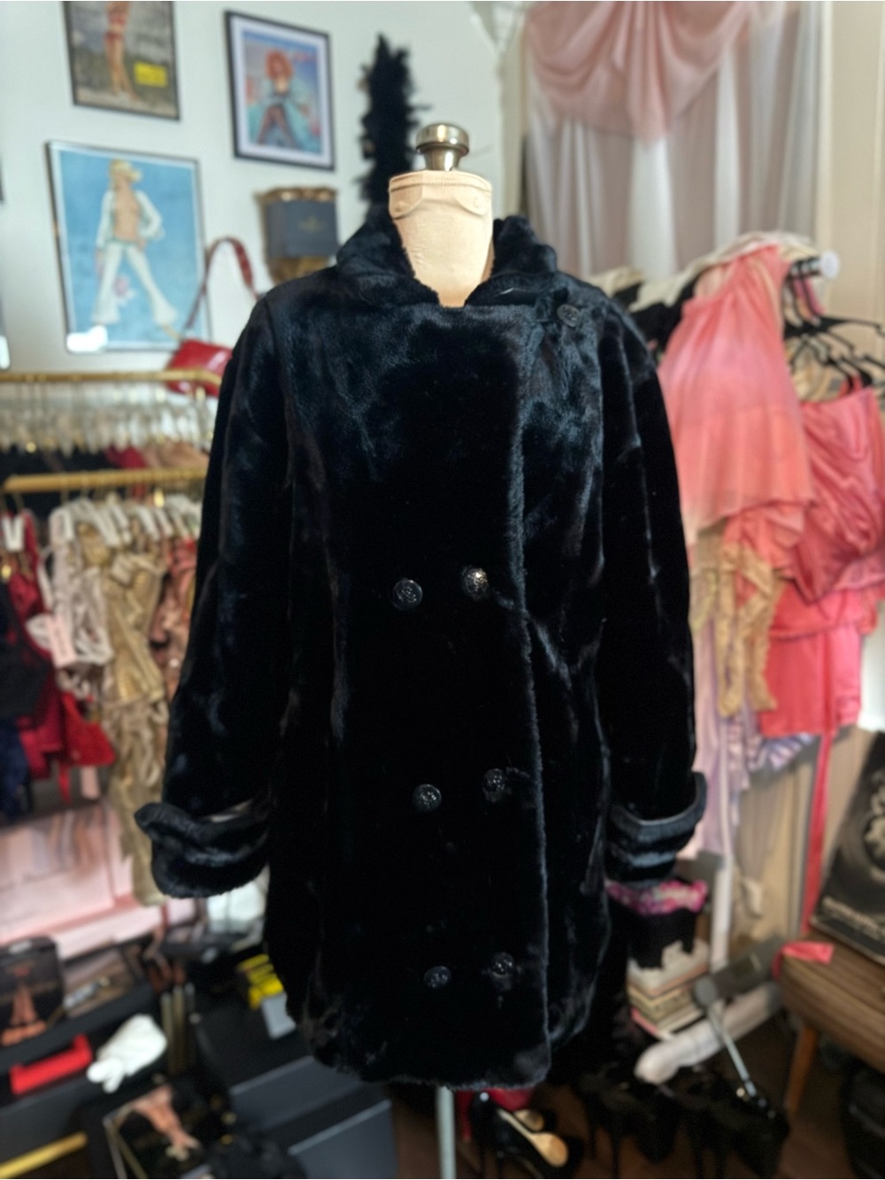 Vintage 1980’s Black Faux Fur Coat